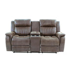 Contemporary Manual Motion Loveseat W Console 1Pc Couch Living Room Furniture Dark Coffee Breathable Leatherette