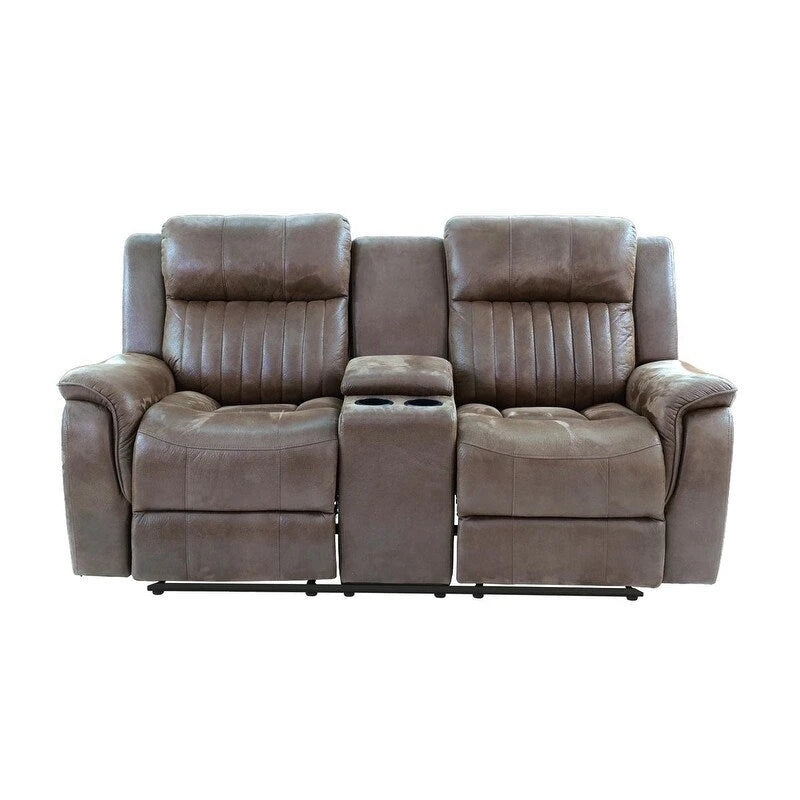 Contemporary Manual Motion Loveseat W Console 1Pc Couch Living Room Furniture Dark Coffee Breathable Leatherette