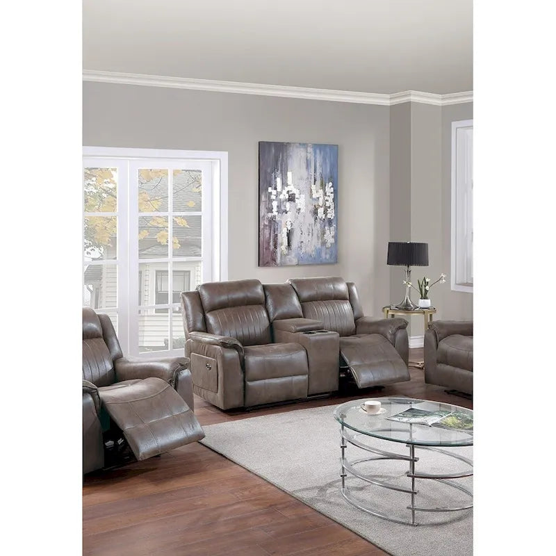 Contemporary Manual Motion Loveseat W Console 1Pc Couch Living Room Furniture Dark Coffee Breathable Leatherette