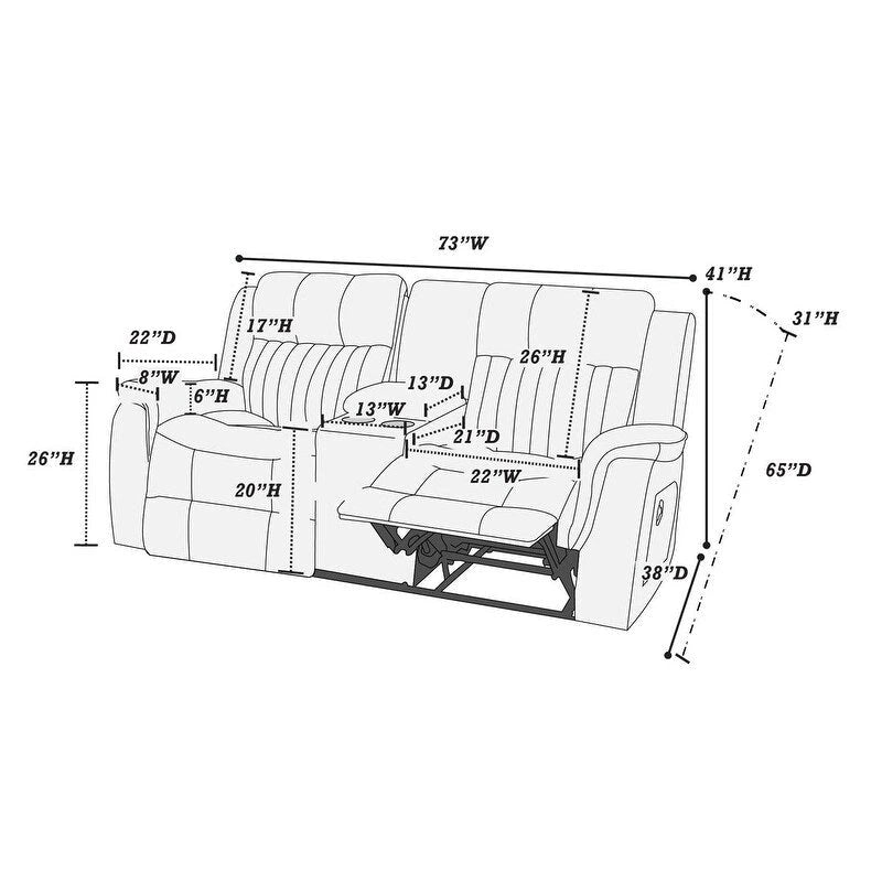 Contemporary Manual Motion Loveseat W Console 1Pc Couch Living Room Furniture Dark Coffee Breathable Leatherette