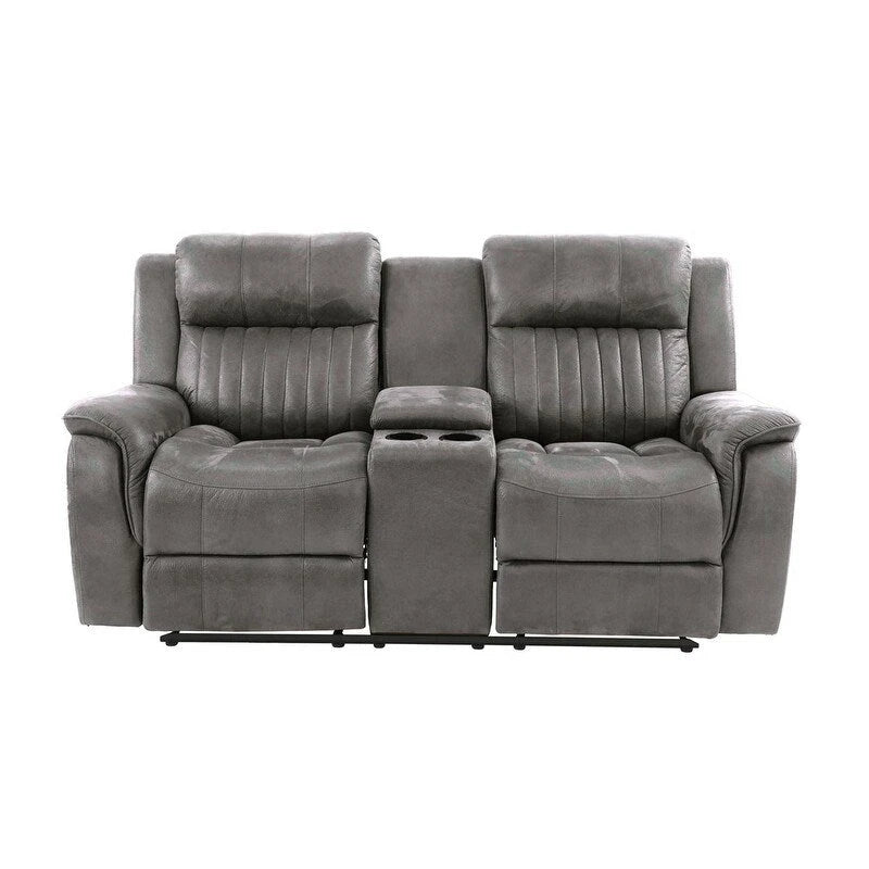 Contemporary Manual Motion Loveseat W Console 1Pc Couch Living Room Furniture Dark Coffee Breathable Leatherette