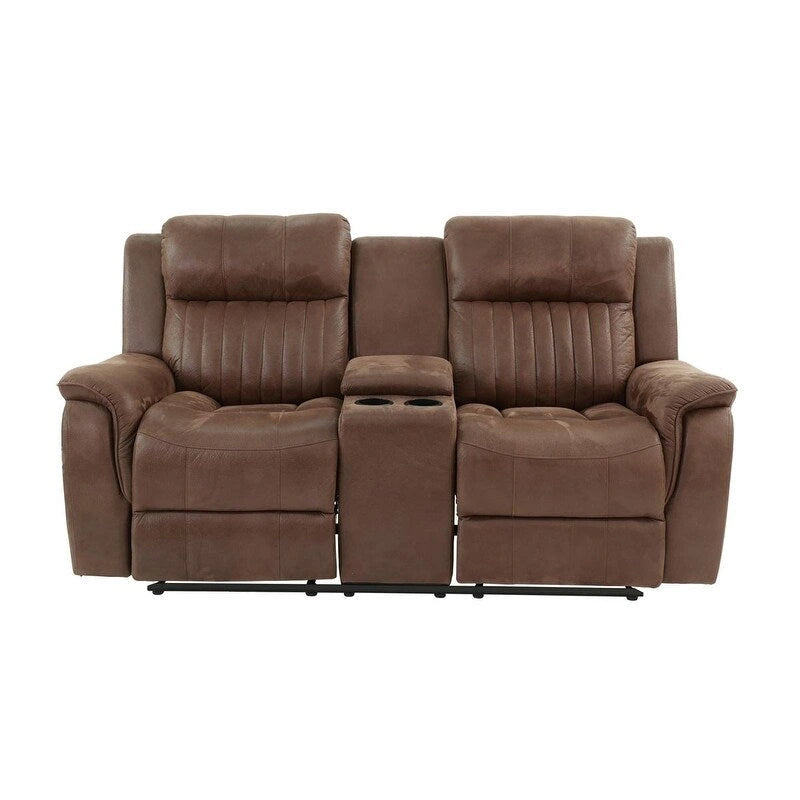 Contemporary Manual Motion Loveseat W Console 1Pc Couch Living Room Furniture Dark Coffee Breathable Leatherette