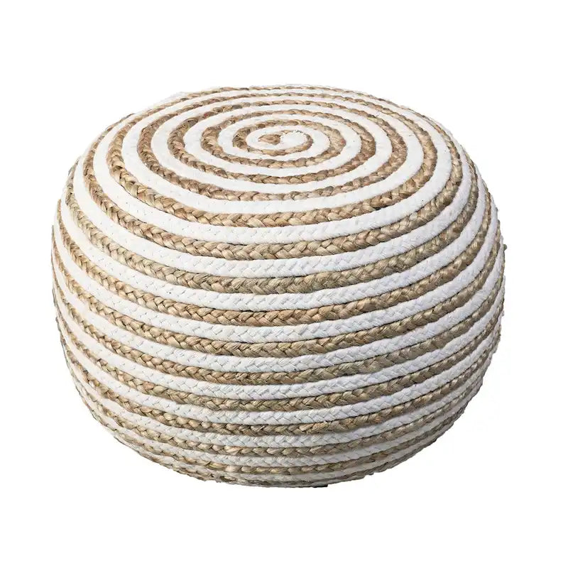 20  Tan and White Two Tone Hand Knitted Round Pouf Ottoman