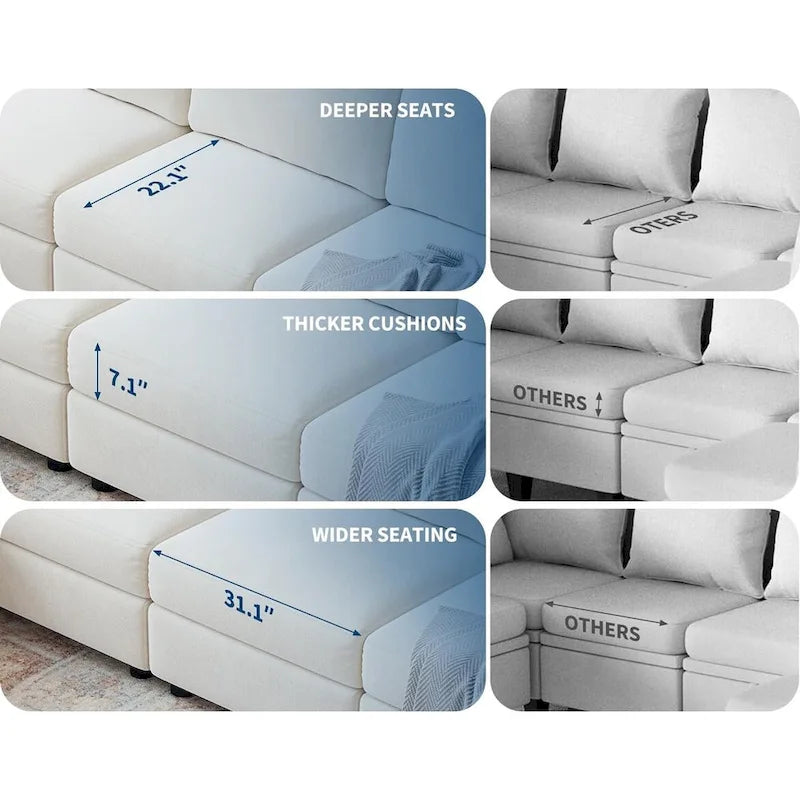 U-Shaped Modular Sectional Sofa, Oversized 9 Seat Couch with 2 Storage Ottoman, 2 Pillows, Modern Deep Seat Comfy Couch