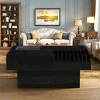 33  Solid Wood Multifunctional Square Coffee Table with Wave Design, Storage Drawers