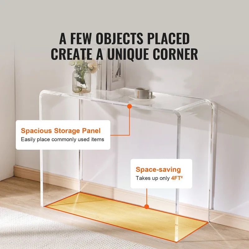 Clear Acrylic Rectangular Console Side End Table Perfect for Both Indoor and Outdoor Use - 38x15x29 in