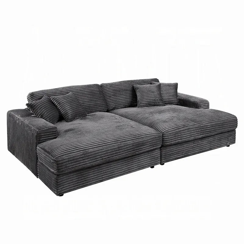 Liny 2pc Sectional Sofa Daybed Set, 4 Throw Pillows, Dark Gray Velvet
