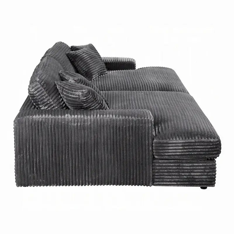 Liny 2pc Sectional Sofa Daybed Set, 4 Throw Pillows, Dark Gray Velvet