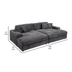 Liny 2pc Sectional Sofa Daybed Set, 4 Throw Pillows, Dark Gray Velvet