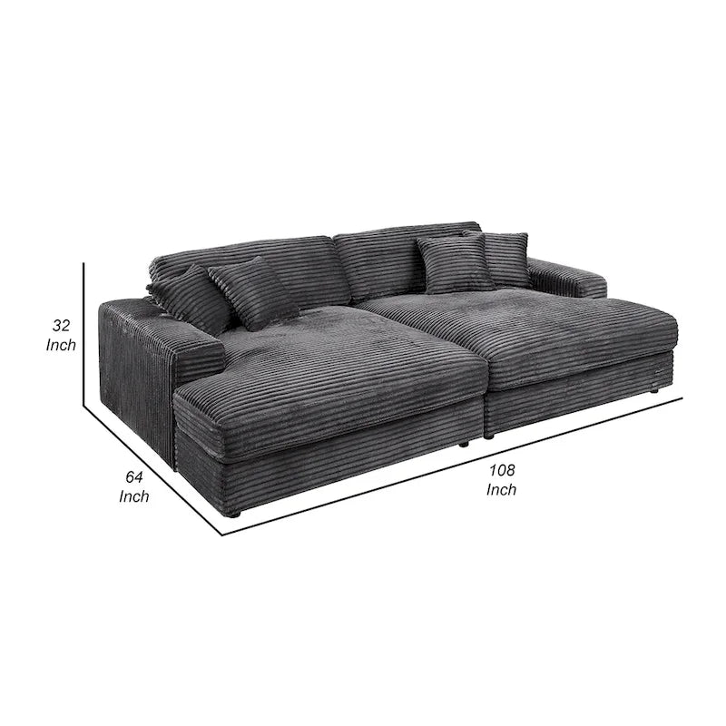 Liny 2pc Sectional Sofa Daybed Set, 4 Throw Pillows, Dark Gray Velvet