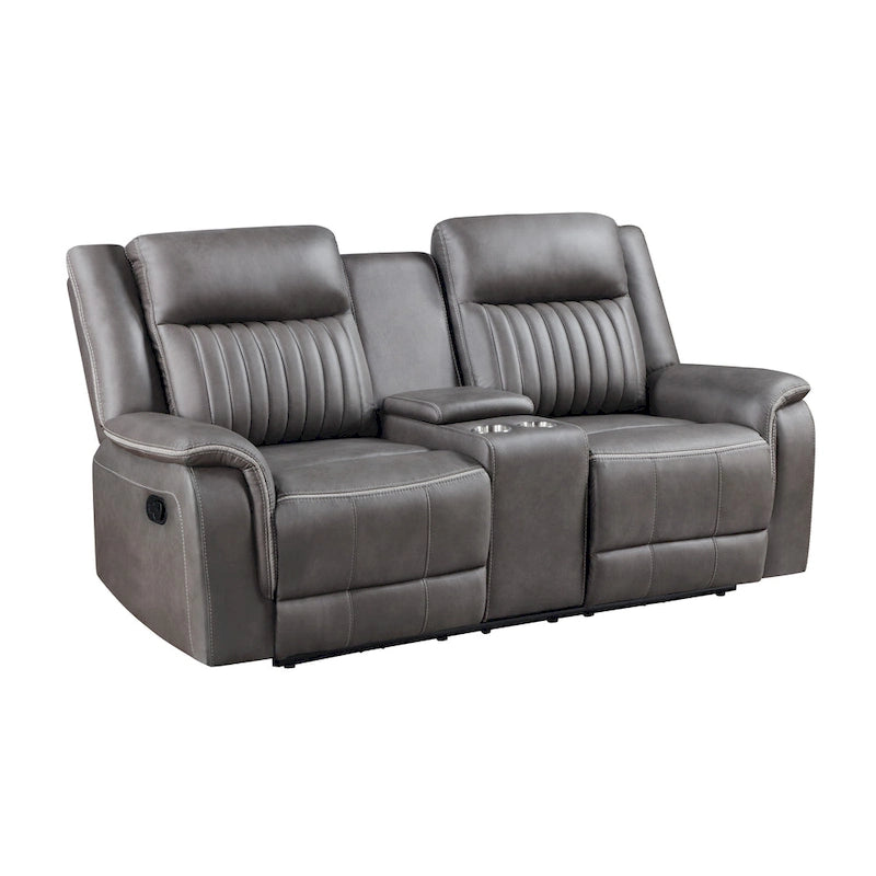 Viann Dual Manual Recliner Loveseat, Cupholder Console, Gray 76 Inch