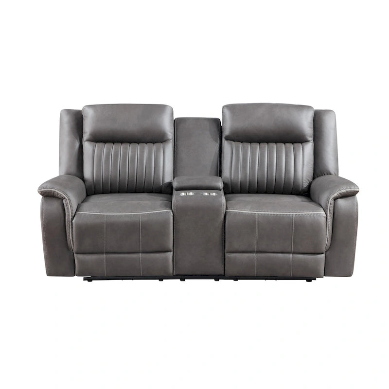 Viann Dual Manual Recliner Loveseat, Cupholder Console, Gray 76 Inch