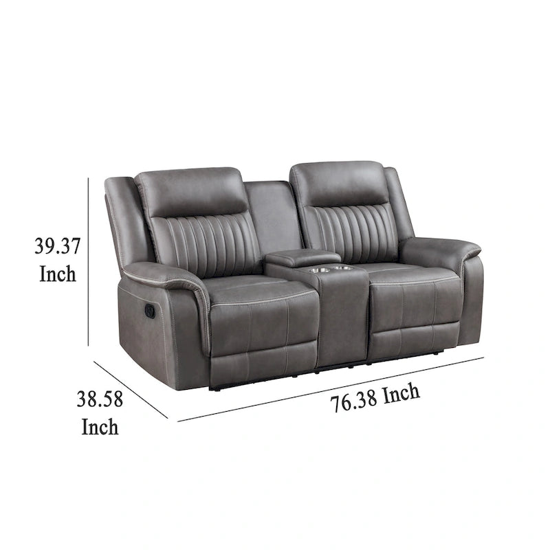 Viann Dual Manual Recliner Loveseat, Cupholder Console, Gray 76 Inch