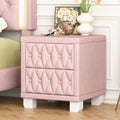Elegant Velvet Nightstand, Bedside Storage Cabinet with Button-Tufted, Side Table with 2 Drawers with Crystal Handles