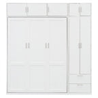 Queen Size Murphy Bed Wall Bed with Wardrobe, Top Cabinets and Storage Shelves, Foldable Murphy Cabinet Bed with 2 Drawers