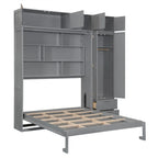 Queen Size Murphy Bed Wall Bed with Wardrobe, Top Cabinets and Storage Shelves, Foldable Murphy Cabinet Bed with 2 Drawers