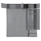 Queen Size Murphy Bed Wall Bed with Wardrobe, Top Cabinets and Storage Shelves, Foldable Murphy Cabinet Bed with 2 Drawers