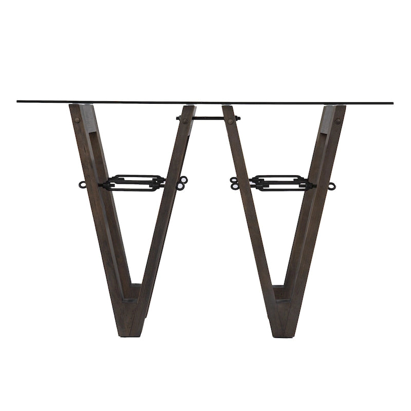 Clear Glass Reclaimed Wood Console Table with Abstract Base - 46 L x 18 W x 29.5 H
