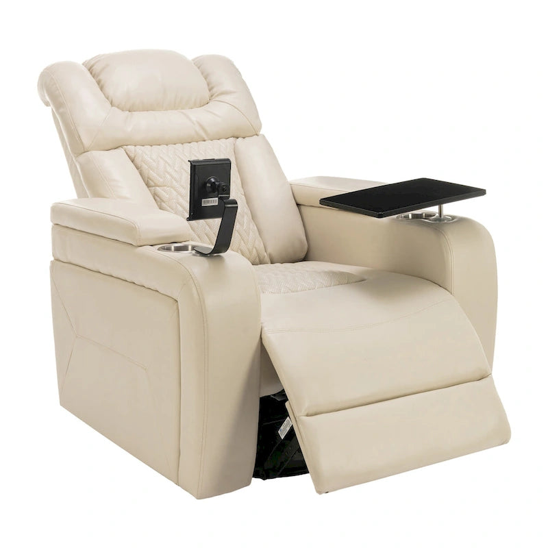 270 Swivel PU Leather Power Recliner with Phone Holder, Cup Holder, USB Port Home Theater Recliner for Living Room