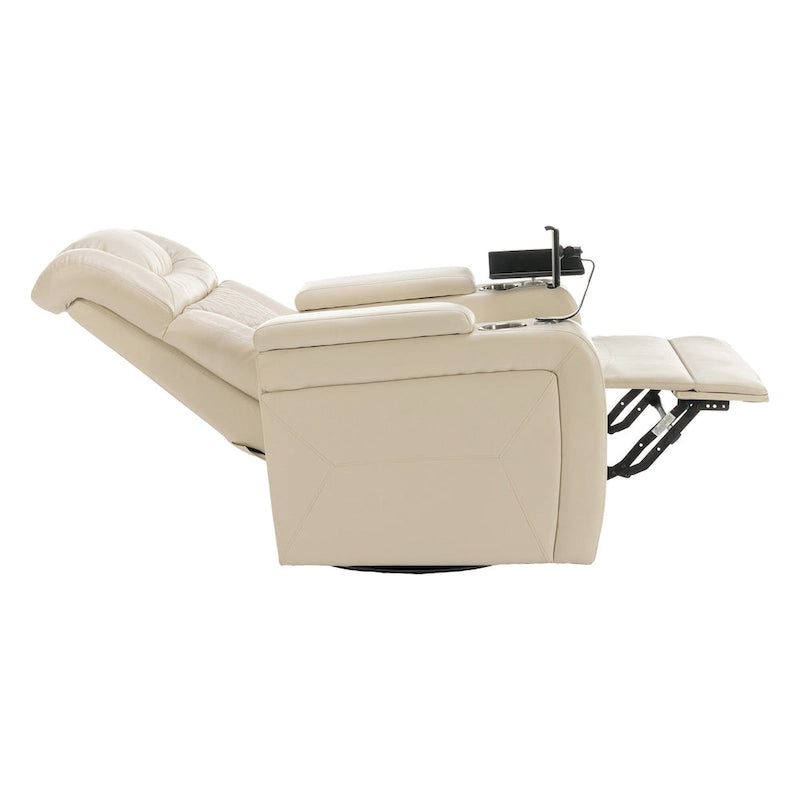 270 Swivel PU Leather Power Recliner with Phone Holder, Cup Holder, USB Port Home Theater Recliner for Living Room