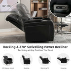 270 Swivel PU Leather Power Recliner with Phone Holder, Cup Holder, USB Port Home Theater Recliner for Living Room