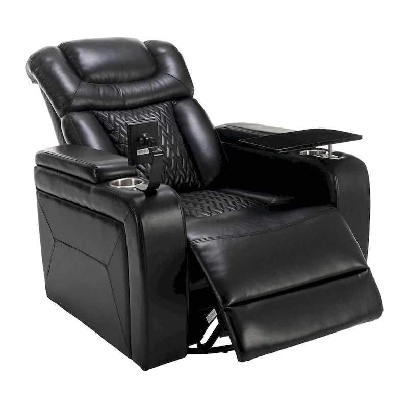 270 Swivel PU Leather Power Recliner with Phone Holder, Cup Holder, USB Port Home Theater Recliner for Living Room