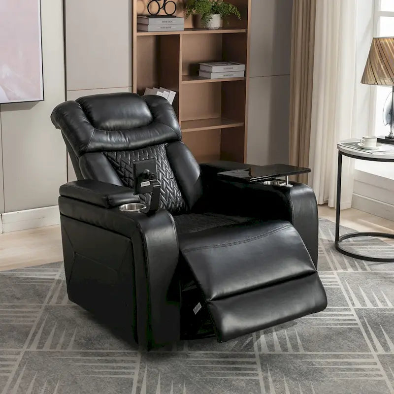 270 Swivel PU Leather Power Recliner with Phone Holder, Cup Holder, USB Port Home Theater Recliner for Living Room
