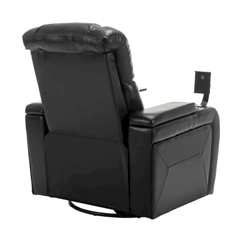 270 Swivel PU Leather Power Recliner with Phone Holder, Cup Holder, USB Port Home Theater Recliner for Living Room