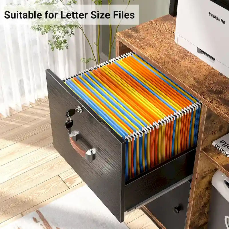 27.6  Wide Drawer File Cabinet, Wood Filing Cabinet With Charging Station and Locks