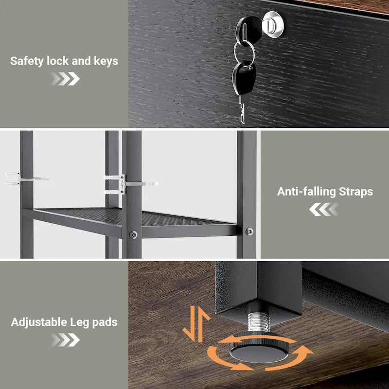 27.6  Wide Drawer File Cabinet, Wood Filing Cabinet With Charging Station and Locks