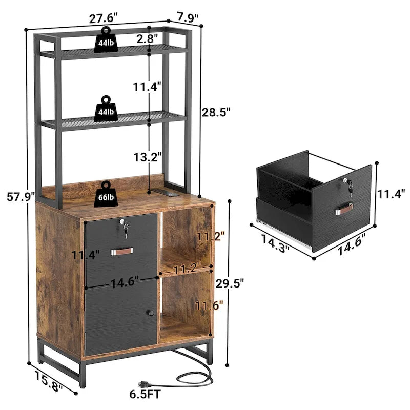 27.6  Wide Drawer File Cabinet, Wood Filing Cabinet With Charging Station and Locks