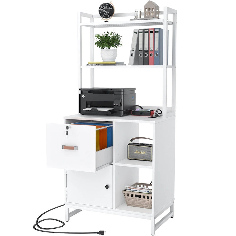 27.6  Wide Drawer File Cabinet, Wood Filing Cabinet With Charging Station and Locks