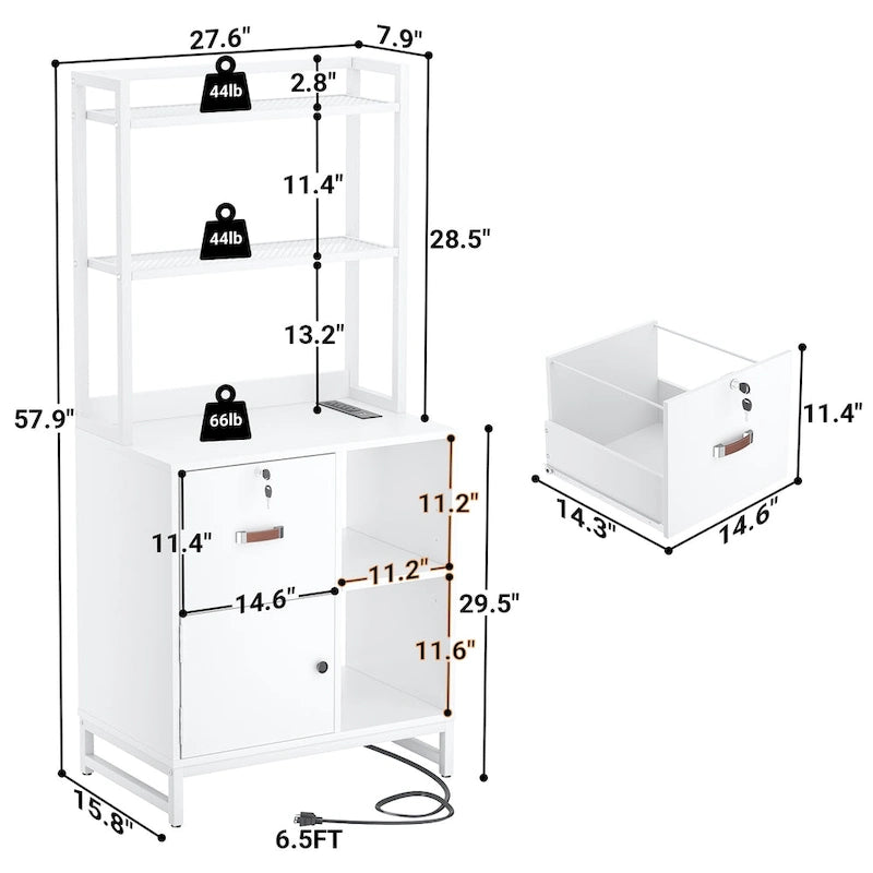 27.6  Wide Drawer File Cabinet, Wood Filing Cabinet With Charging Station and Locks