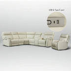 105  W Genuine Leather Power Sectional with Recliner Sofa Set with Single Console, USB&USB-C Ports, 1 Power ArmlessChair