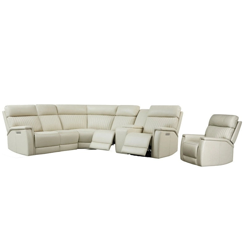 105  W Genuine Leather Power Sectional with Recliner Sofa Set with Single Console, USB&USB-C Ports, 1 Power ArmlessChair