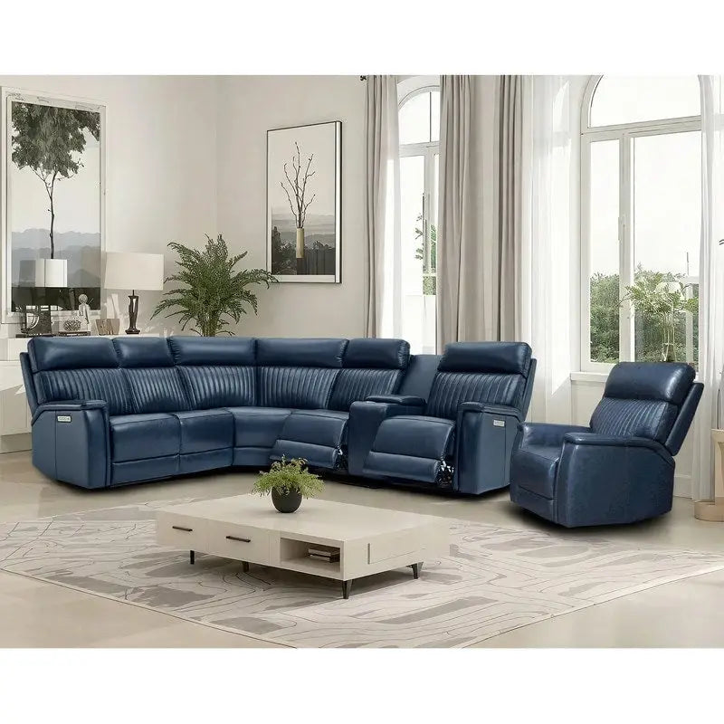 105  W Genuine Leather Power Sectional with Recliner Sofa Set with Single Console, USB&USB-C Ports, 1 Power ArmlessChair