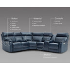 105  W Genuine Leather Power Sectional with Recliner Sofa Set with Single Console, USB&USB-C Ports, 1 Power ArmlessChair
