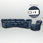 105  W Genuine Leather Power Sectional with Recliner Sofa Set with Single Console, USB&USB-C Ports, 1 Power ArmlessChair