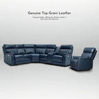 105  W Genuine Leather Power Sectional with Recliner Sofa Set with Single Console, USB&USB-C Ports, 1 Power ArmlessChair