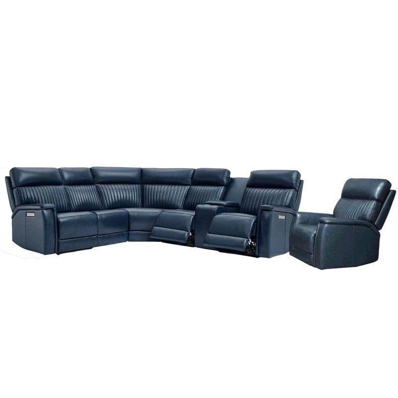 105  W Genuine Leather Power Sectional with Recliner Sofa Set with Single Console, USB&USB-C Ports, 1 Power ArmlessChair