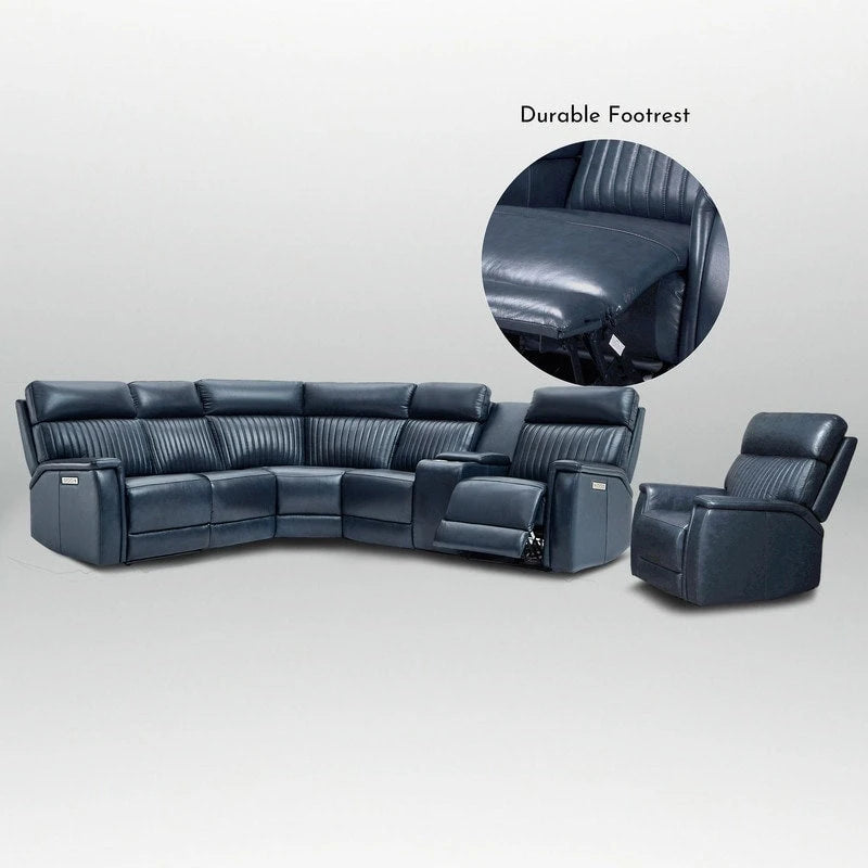 105  W Genuine Leather Power Sectional with Recliner Sofa Set with Single Console, USB&USB-C Ports, 1 Power ArmlessChair