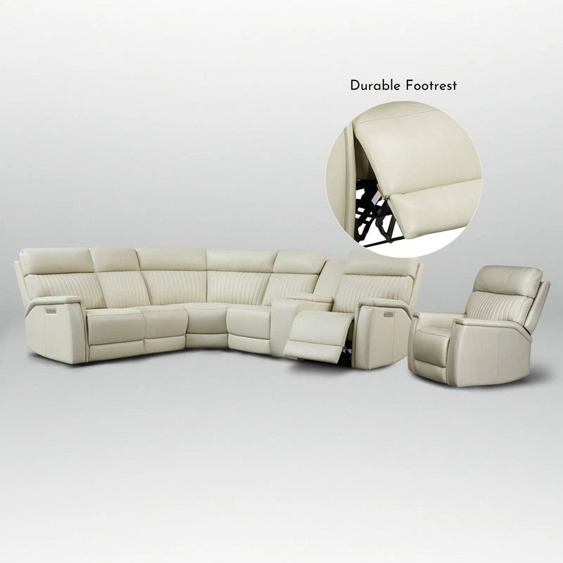 105  W Genuine Leather Power Sectional with Recliner Sofa Set with Single Console, USB&USB-C Ports, 1 Power ArmlessChair