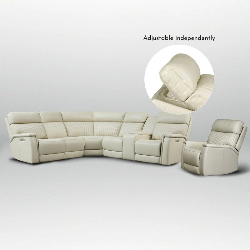 105  W Genuine Leather Power Sectional with Recliner Sofa Set with Single Console, USB&USB-C Ports, 1 Power ArmlessChair