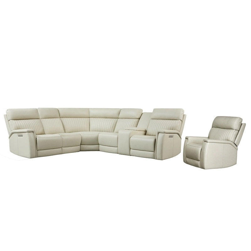 105  W Genuine Leather Power Sectional with Recliner Sofa Set with Single Console, USB&USB-C Ports, 1 Power ArmlessChair