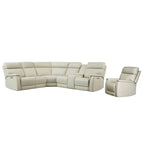 105  W Genuine Leather Power Sectional with Recliner Sofa Set with Single Console, USB&USB-C Ports, 1 Power ArmlessChair