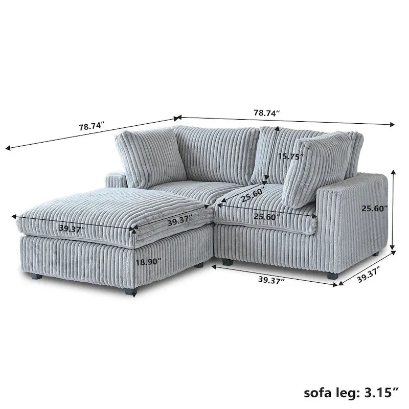 78.74  Modular Sectional Couches, Plush Deep Seat Sleeper Sofa with Removable Covers