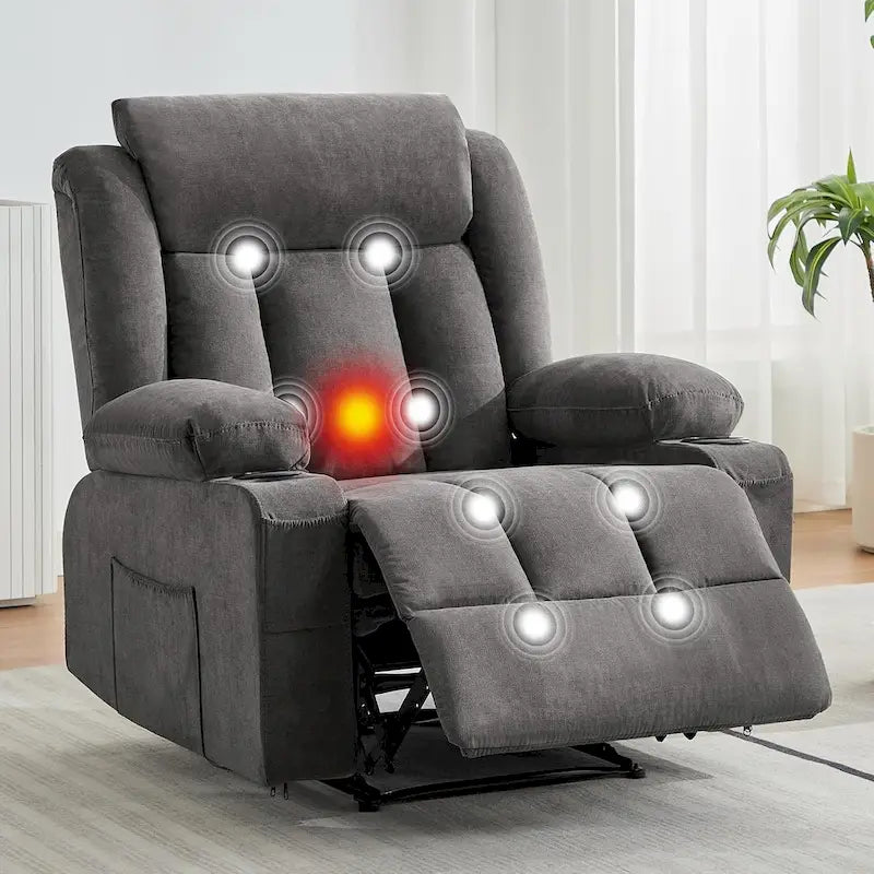 Oversized Manual Recliner Chair with Vibration Massage and Heat, Classic Overstuffed Deep Seat Sofa