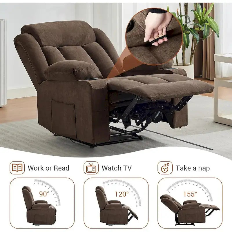 Oversized Manual Recliner Chair with Vibration Massage and Heat, Classic Overstuffed Deep Seat Sofa