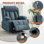 Oversized Manual Recliner Chair with Vibration Massage and Heat, Classic Overstuffed Deep Seat Sofa