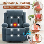 Oversized Manual Recliner Chair with Vibration Massage and Heat, Classic Overstuffed Deep Seat Sofa
